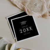 2025年卒業のシックなダークブラックグラッドキャップクラス スタンダードカクテルナプキン