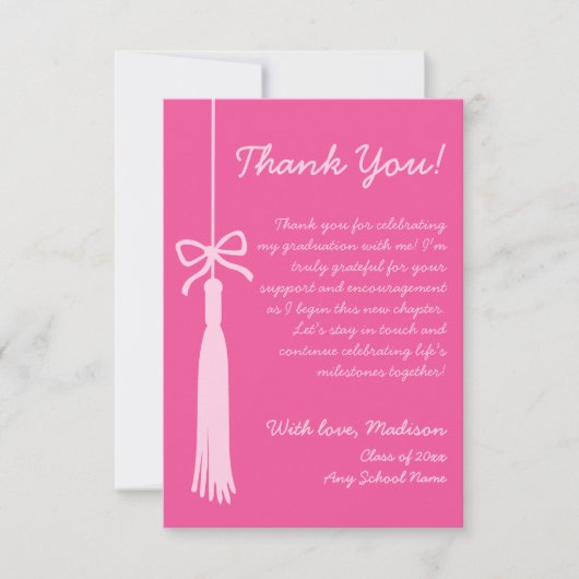 2025年卒業のタッセル&ボーピンクのクラス サンキューカード (正面)