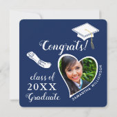 2025年卒業のネイビーブルーとホワイトフォトクラス 招待状 (裏面)