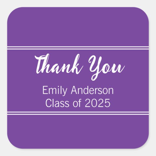 2025年卒業のパープルホワイトクラスに感謝 スクエアシール (正面)