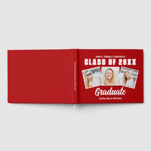 2025年卒業の赤いホワイトフォトクラス ゲストブック (全面)