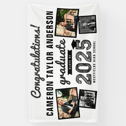 2025年卒業はっきりしたスケッチ4写真卒業パーティー 横断幕 (縦)