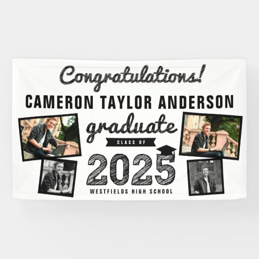2025年卒業はっきりしたスケッチ4写真卒業パーティー 横断幕 (横)