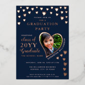 2025年卒業ネイビーブルー&バラ金ゴールド卒業 箔招待状 (正面)