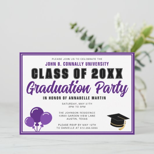 2025年卒業パーティーのかわいいパープルモダンクラス 招待状 (スタンド正面)