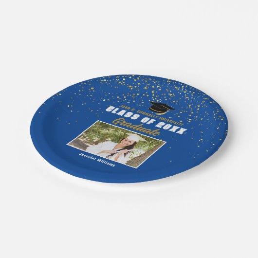 2025年卒業パーティーの青い大学院写真クラス ペーパープレート (アングル)