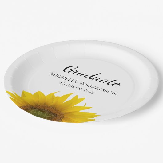 2025年卒業パーティーの黄色ひまわりクラス ペーパープレート (アングル)