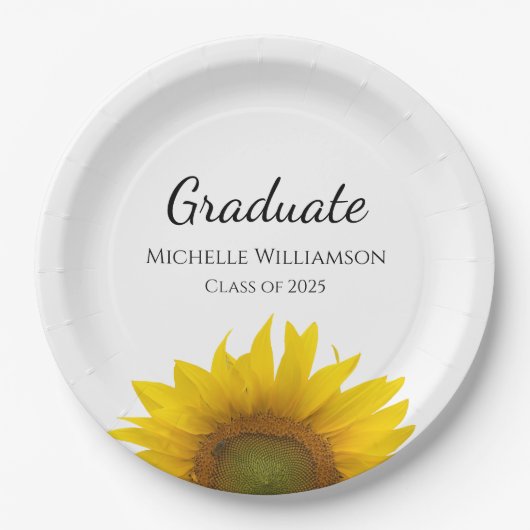 2025年卒業パーティーの黄色ひまわりクラス ペーパープレート (正面)