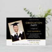 2025年卒業パーティー写真白黒金ゴールド 箔招待状 (立ち正面)