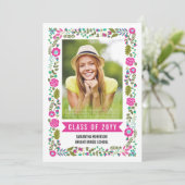 2025年卒業ピンクのフローラ縁ど写真 招待状 (スタンド正面)