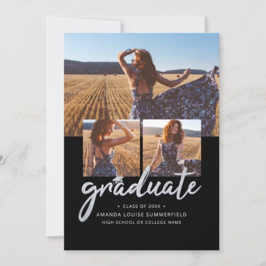 2025年卒業ブラックスクリプトグラードフォトコラージュ 案内状 (正面)