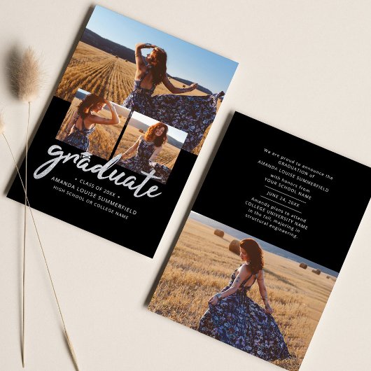 2025年卒業ブラックスクリプトグラードフォトコラージュ 案内状