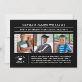 2025年卒業ブラック3写真卒業 招待状 (正面)