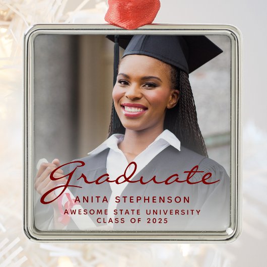 2025年卒業ブルゴーニュスクリプトの写真クラス メタルオーナメント