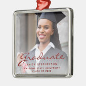 2025年卒業ブルゴーニュスクリプトの写真クラス メタルオーナメント (左)