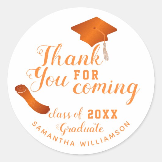 2025年卒業ホワイトとオレンジのクラスありがとう ラウンドシール (正面)