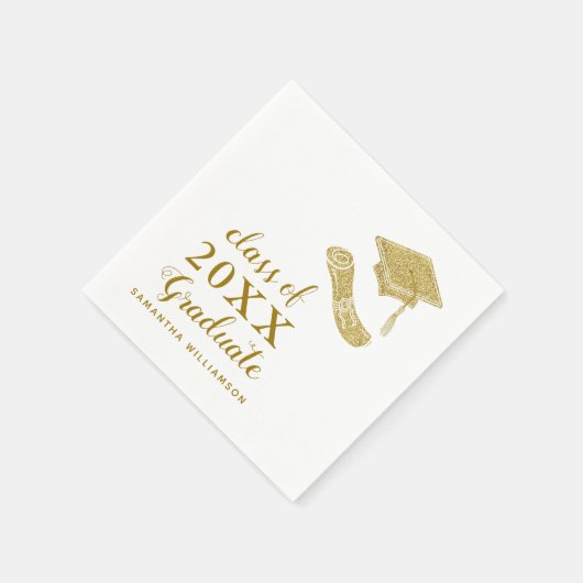2025年卒業ホワイトクラスと金ゴールド卒業 スタンダードカクテルナプキン (角)