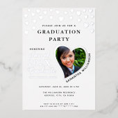 2025年卒業ホワイト&シルバー 箔招待状 (正面)