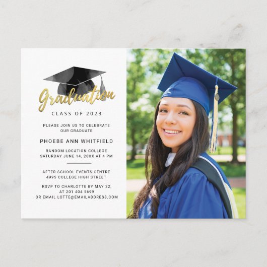 2025年卒業モダン写真パーティー インビテーションポストカード (正面)