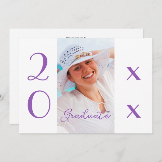 2025年卒業写真バイオレットモダンスクリプト 招待状 (正面/裏面)