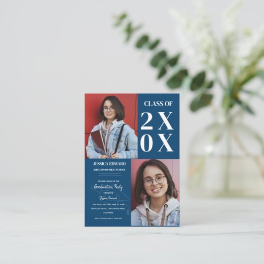 2025年卒業写真数々のパーティーミニ招待状 エンクロージャーカード (スタンド正面)