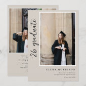 2025年卒業式中立的な写真スクリプト招待状4枚 招待状 (正面/裏面)