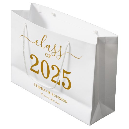 2025年卒業式 ゴールドスクリプト ラージペーパーバッグ (正面アングル)