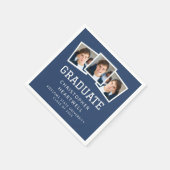 2025年卒業生3枚写真ネイビーブルーホワイト スタンダードカクテルナプキン (角)