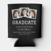 2025年卒業生3枚 – 写真白黒スポーティ 缶クーラー (正面)