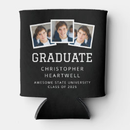 2025年卒業生3枚 – 写真白黒スポーティ 缶クーラー