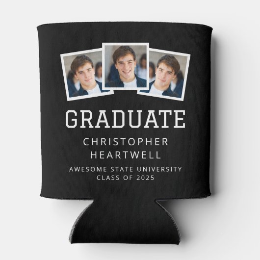 2025年卒業生3枚 – 写真白黒スポーティ 缶クーラー (裏面)