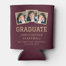 2025年卒業生3-Photo Burgundy金ゴールドスポーティ 缶クーラー