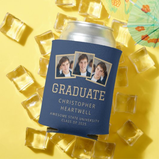 2025年卒業生3-Photo Navy Blue金ゴールドスポーティ 缶クーラー (インサイチュ 夏)