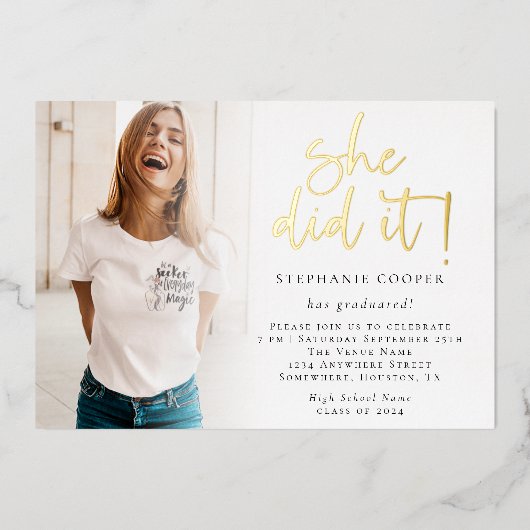 2025年卒業金ゴールド 箔招待状 (正面)