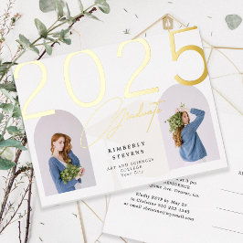 2025年卒業2アーチ写真卒業パーティー 箔招待状ポストカード