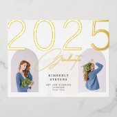 2025年卒業2アーチ写真卒業パーティー 箔招待状ポストカード (正面)
