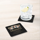 2025年卒業3フォトブラックと金ゴールド スクエアペーパーコースター (インサイチュ)