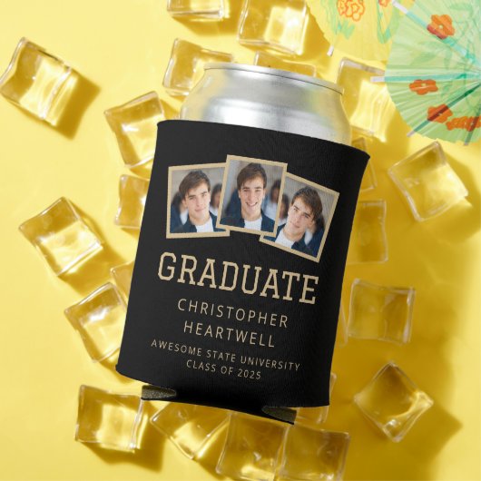 2025年卒業3フォトブラック金ゴールドスポーティ 缶クーラー (インサイチュ 夏)