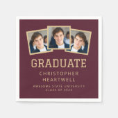 2025年卒業3写真ブルゴーニュ金ゴールド スタンダードカクテルナプキン (正面)