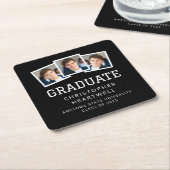 2025年卒業3写真白黒 スクエアペーパーコースター (アングル)