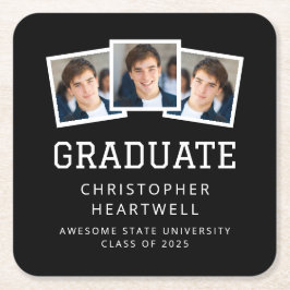 2025年卒業3写真白黒 スクエアペーパーコースター