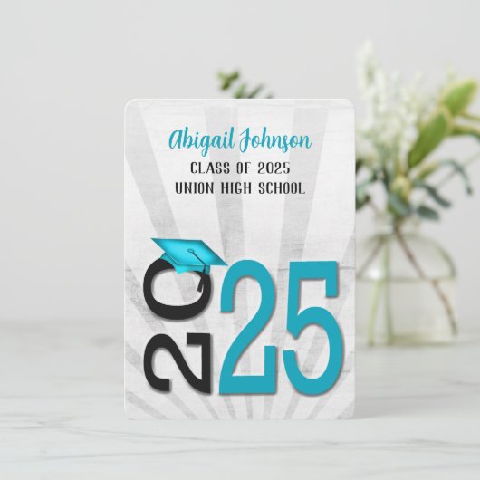 2025年卒業,ティール(緑がかった色)と黒の学校の色 招待状 (スタンド正面)