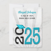 2025年卒業,ティール(緑がかった色)と黒の学校の色 招待状 (正面)