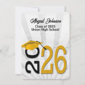 2025年卒業，金ゴールドと黒の学校の色 招待状 (正面)