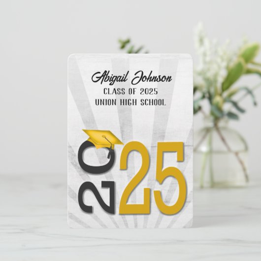 2025年卒業，金ゴールドと黒の学校の色 招待状 (スタンド正面)