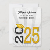 2025年卒業,金ゴールドと黒の学校の色 招待状 (正面)