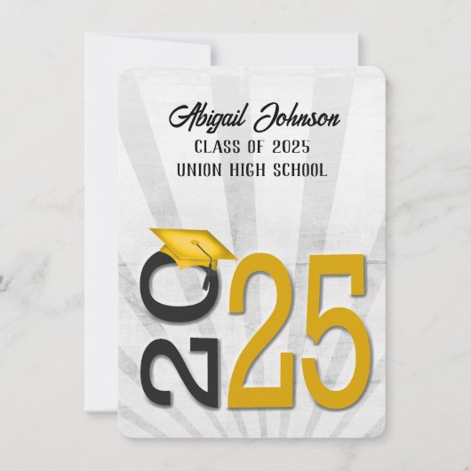 2025年卒業,金ゴールドと黒の学校の色 招待状 (正面)