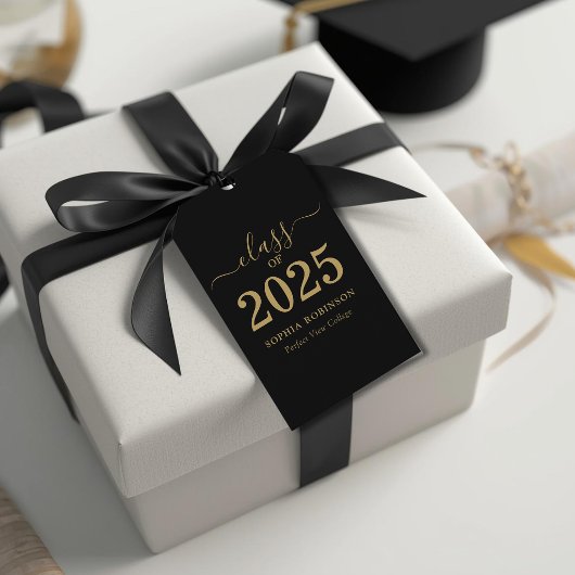2025年卒業 黒ゴールドスクリプト 卒業式 ギフトタグ