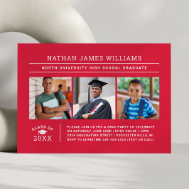 2025年卒業Red 3写真卒業 招待状