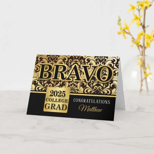 2025年大学卒業金フェイク箔の名前 カード (黄色い花)